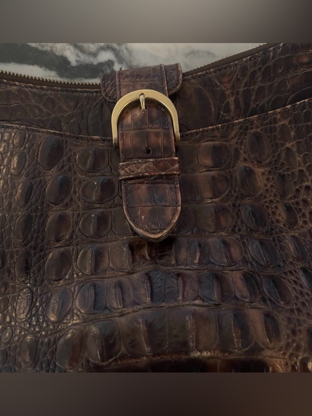 Brahmin Dark Brown Croc-Embossed Leather Shoulder Bag - Picture 7 of 10